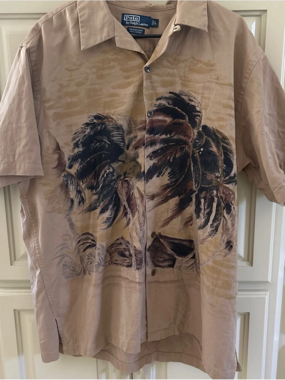 Polo by Ralph Lauren Tan Short-Sleeve Palm Print Button-Down Shirt
